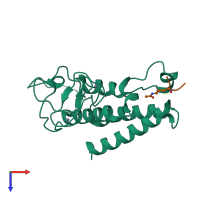 Hetero dimeric assembly 1 of PDB entry 3o35 coloured by chemically distinct molecules, top view.
