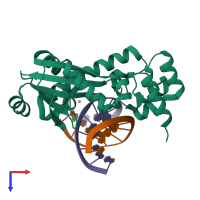 PDB entry 3o3f coloured by chain, top view.