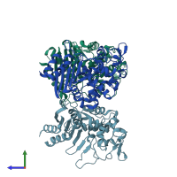 PDB entry 3o3v coloured by chain, side view.