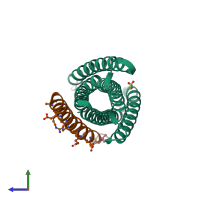 PDB entry 3o42 coloured by chain, side view.