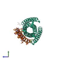 PDB entry 3o43 coloured by chain, side view.