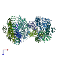 PDB entry 3o44 coloured by chain, top view.