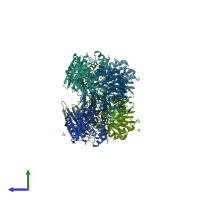 PDB entry 3o4f coloured by chain, side view.