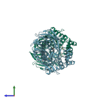 PDB entry 3o4i coloured by chain, side view.