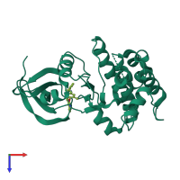 Monomeric assembly 2 of PDB entry 3o50 coloured by chemically distinct molecules, top view.