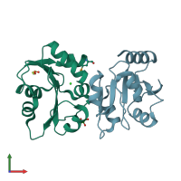 PDB entry 3o5v coloured by chain, front view.