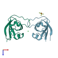 PDB entry 3o5z coloured by chain, top view.