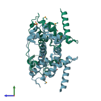 PDB entry 3o60 coloured by chain, side view.