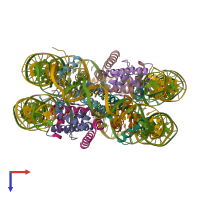 PDB entry 3o62 coloured by chain, top view.