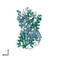 PDB entry 3o74 coloured by chain, side view.
