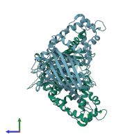 PDB entry 3o78 coloured by chain, side view.