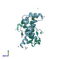 PDB entry 3o79 coloured by chain, side view.