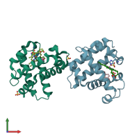 PDB entry 3o7n coloured by chain, front view.