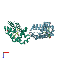 PDB entry 3o7n coloured by chain, top view.