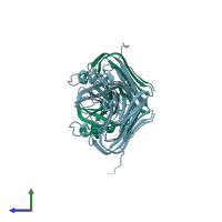 PDB entry 3o7o coloured by chain, side view.