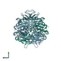 PDB entry 3o84 coloured by chain, side view.
