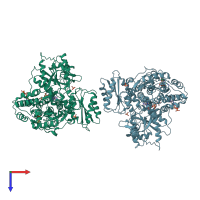 PDB entry 3o8l coloured by chain, top view.