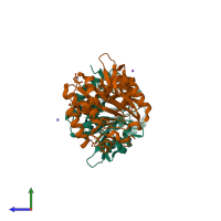PDB entry 3o8q coloured by chain, side view.