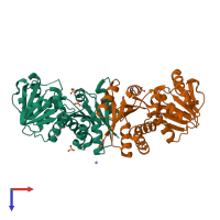 PDB entry 3o8q coloured by chain, top view.