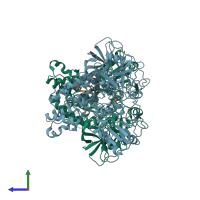 PDB entry 3o8r coloured by chain, side view.