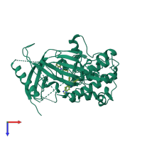 PDB entry 3o96 coloured by chain, top view.