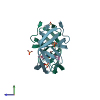 PDB entry 3o9a coloured by chain, side view.