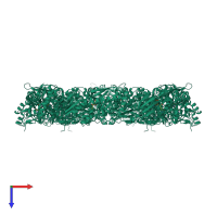 Homo hexameric assembly 2 of PDB entry 3o9p coloured by chemically distinct molecules, top view.