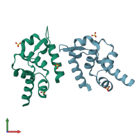 PDB entry 3oa1 coloured by chain, front view.