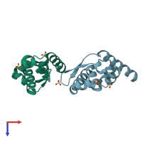 PDB entry 3oa1 coloured by chain, top view.