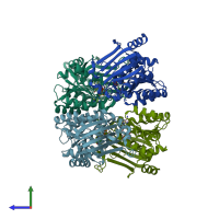 PDB entry 3oa2 coloured by chain, side view.