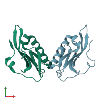 PDB entry 3oa9 coloured by chain, front view.