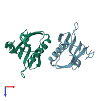 PDB entry 3oa9 coloured by chain, top view.