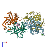 PDB entry 3oad coloured by chain, top view.