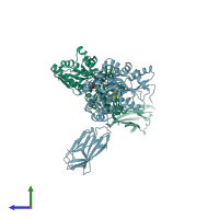 PDB entry 3oai coloured by chain, side view.