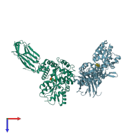 PDB entry 3oai coloured by chain, top view.
