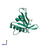 PDB entry 3oan coloured by chain, side view.