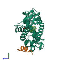 PDB entry 3oap coloured by chain, side view.