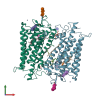 PDB entry 3oax coloured by chain, front view.