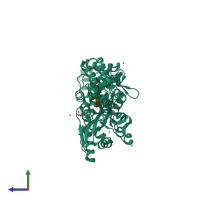 PDB entry 3ob4 coloured by chain, side view.
