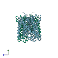 PDB entry 3ob6 coloured by chain, side view.