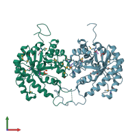PDB entry 3obe coloured by chain, front view.