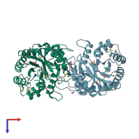 PDB entry 3obe coloured by chain, top view.