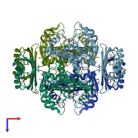 PDB entry 3obi coloured by chain, top view.