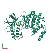 PDB entry 3obj coloured by chain, front view.