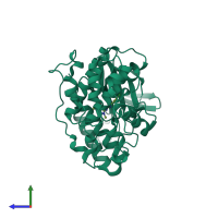 PDB entry 3obj coloured by chain, side view.