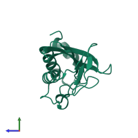 PDB entry 3obs coloured by chain, side view.