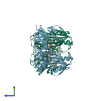 PDB entry 3oc4 coloured by chain, side view.