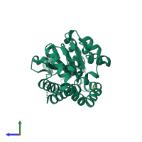 PDB entry 3oc7 coloured by chain, side view.