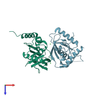 PDB entry 3oca coloured by chain, top view.