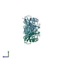 PDB entry 3oci coloured by chain, side view.